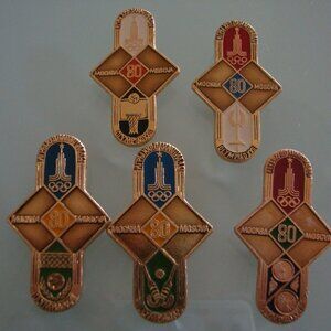 5 Olympic Pins 1980 Moscow Rare